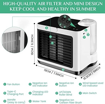 Koeler van de de Desktop de Verdampingslucht van Mini Air Cooler Humidifier 2000mAh van het slaapkameranion